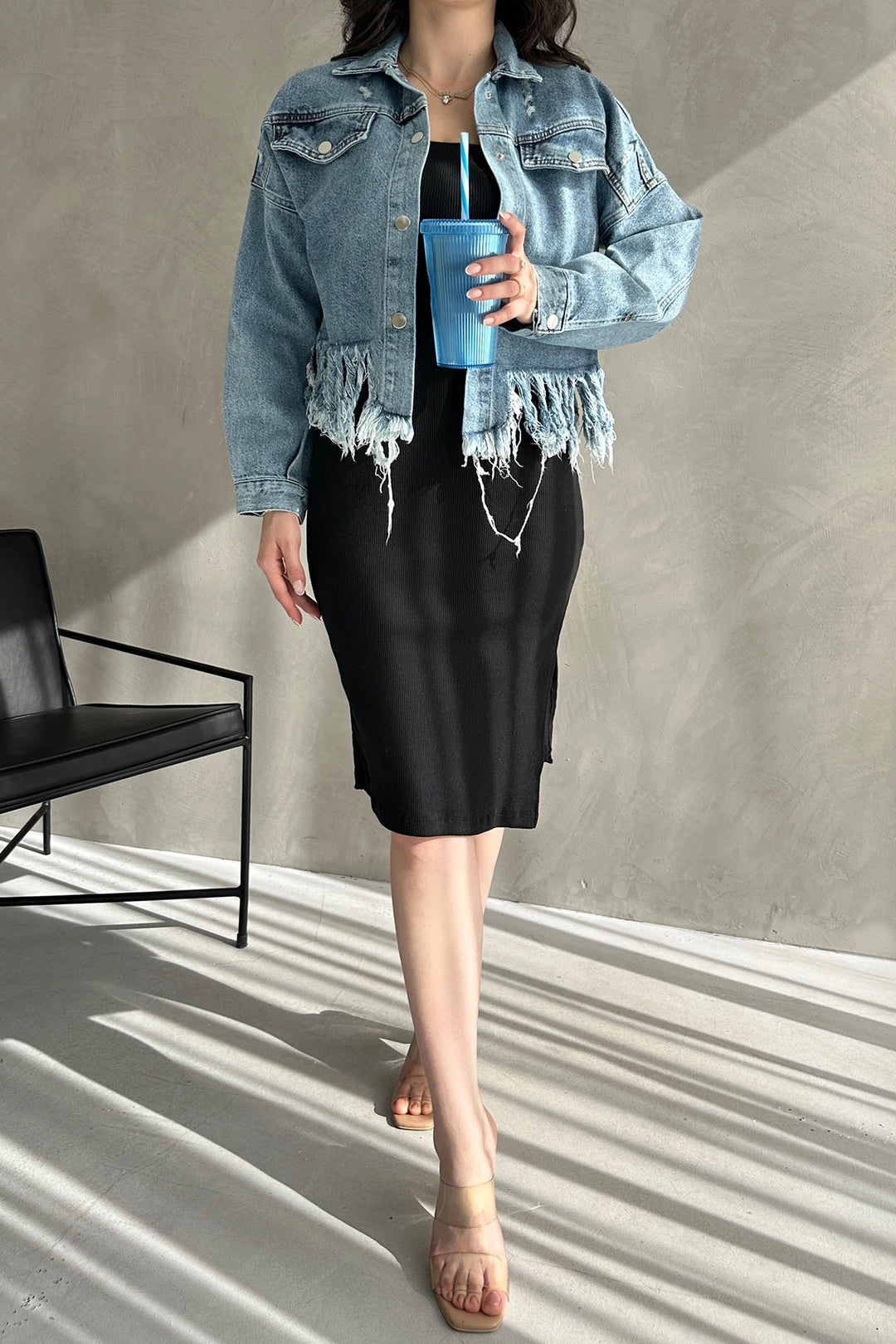 Blue Tassel and Distressed Detailed Summer Denim Jacket BCDF-255418 - Jocotepec