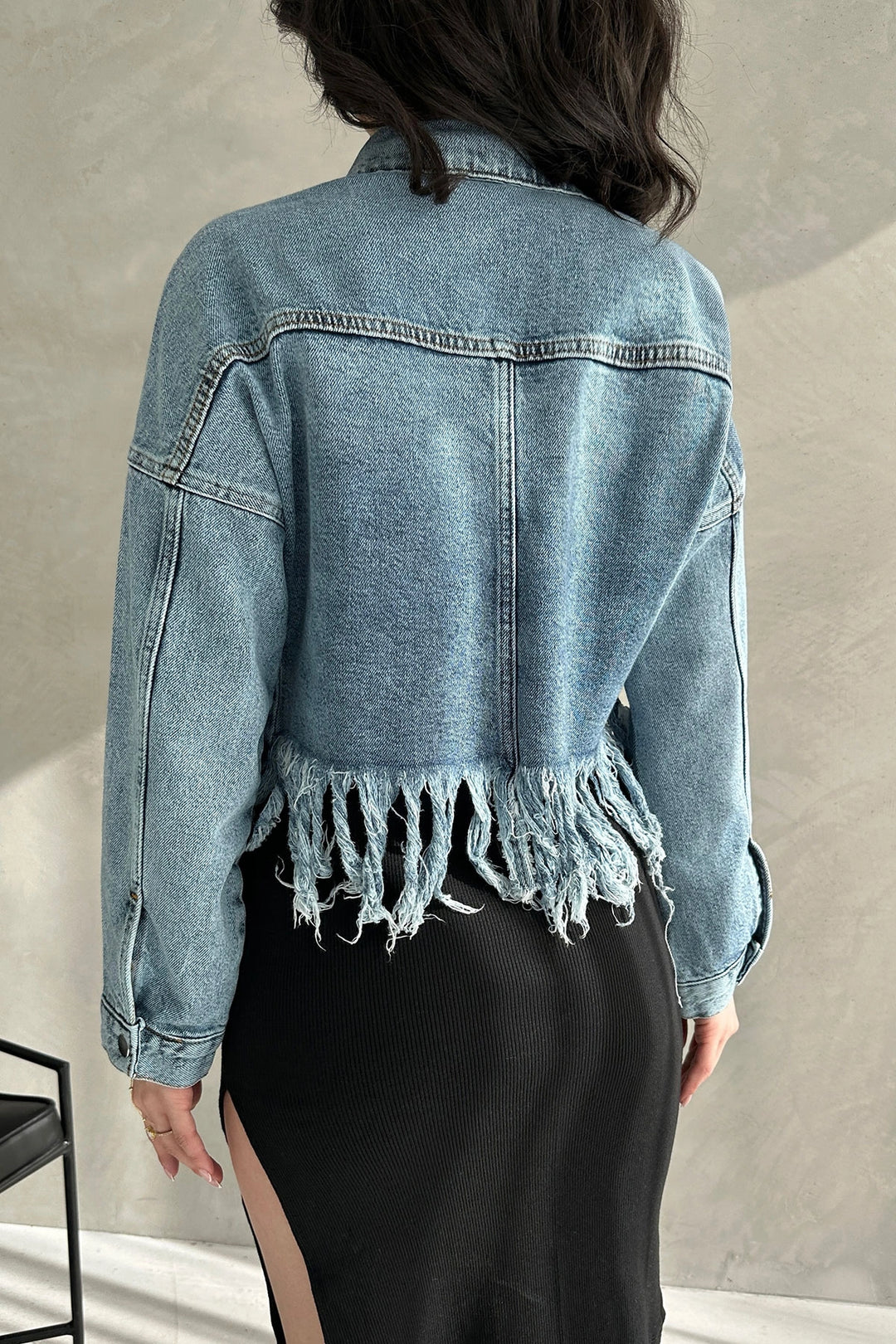 Blue Tassel and Distressed Detailed Summer Denim Jacket BCDF-255418 - Jocotepec