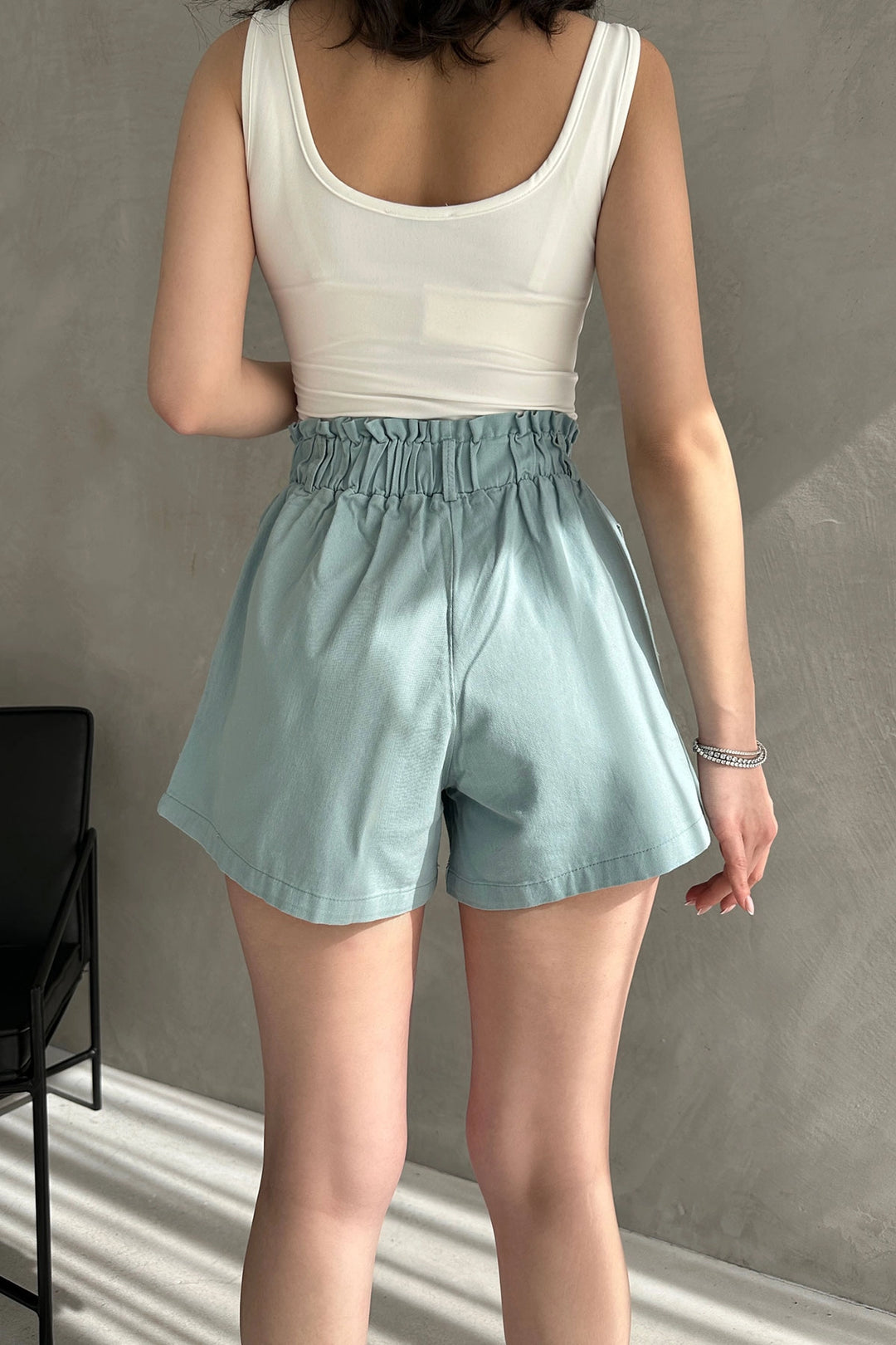 Blue Comfort Fit High Waisted Shorts with Ruched Pockets BCDF-233304 - Osnabrück