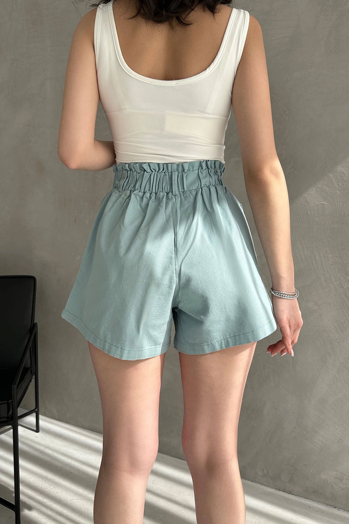 Blue Comfort Fit High Waisted Shorts with Ruched Pockets BCDF-233304 - Osnabrück