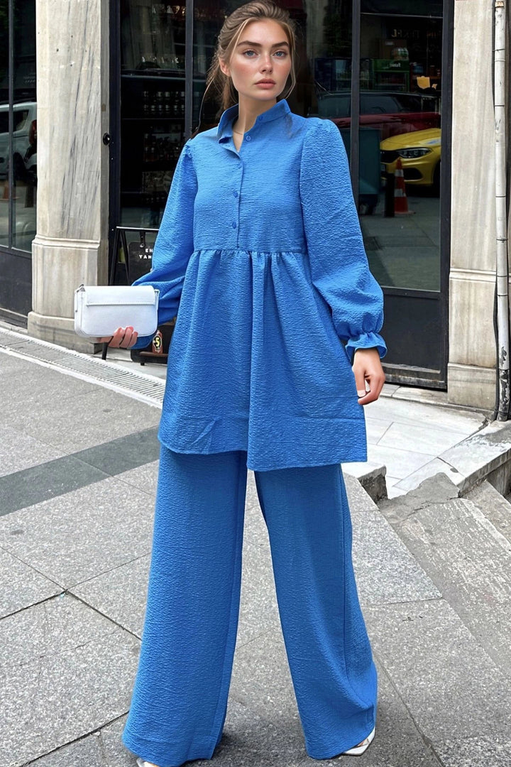 Blue Comfortable Cut Two Piece Set BCBSK-25700-3531 - Croydon