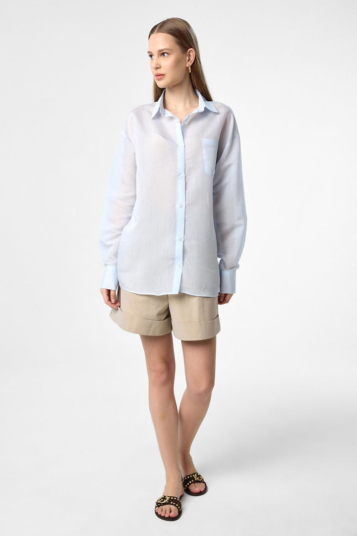 ANT Antioch Blue Relax Fit Striped Long Sleeve Women's Shirt - Campi Bisenzio
