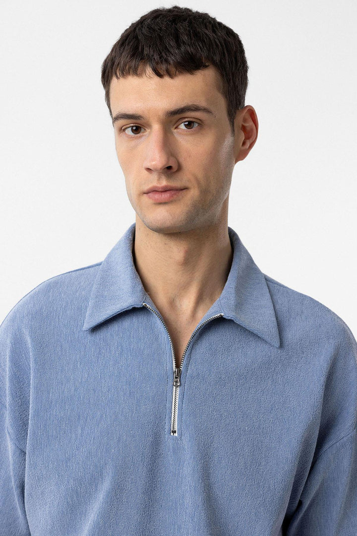 ANT Antioch Mavi Relax Fit Fermuarlı Polo Yaka Erkek T-Shirt - Murfreesboro