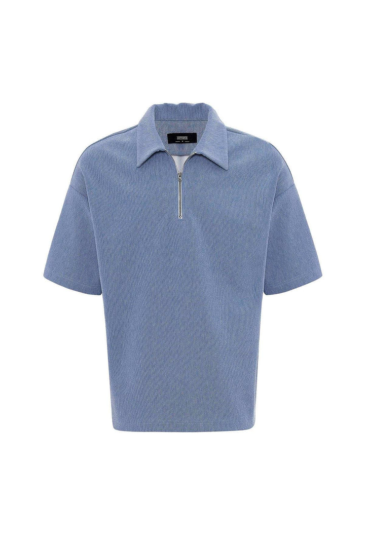 ANT Antioch Mavi Relax Fit Fermuarlı Polo Yaka Erkek T-Shirt - Murfreesboro
