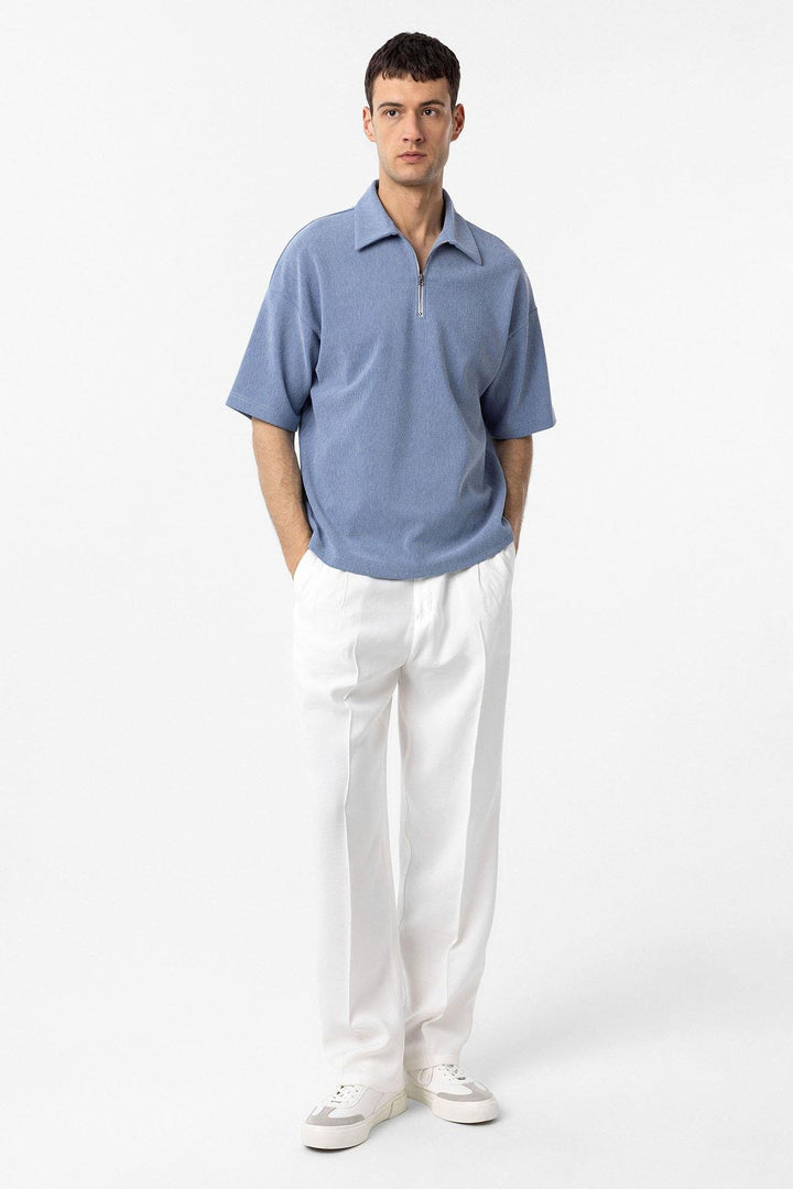 ANT Antioch Mavi Relax Fit Fermuarlı Polo Yaka Erkek T-Shirt - Murfreesboro