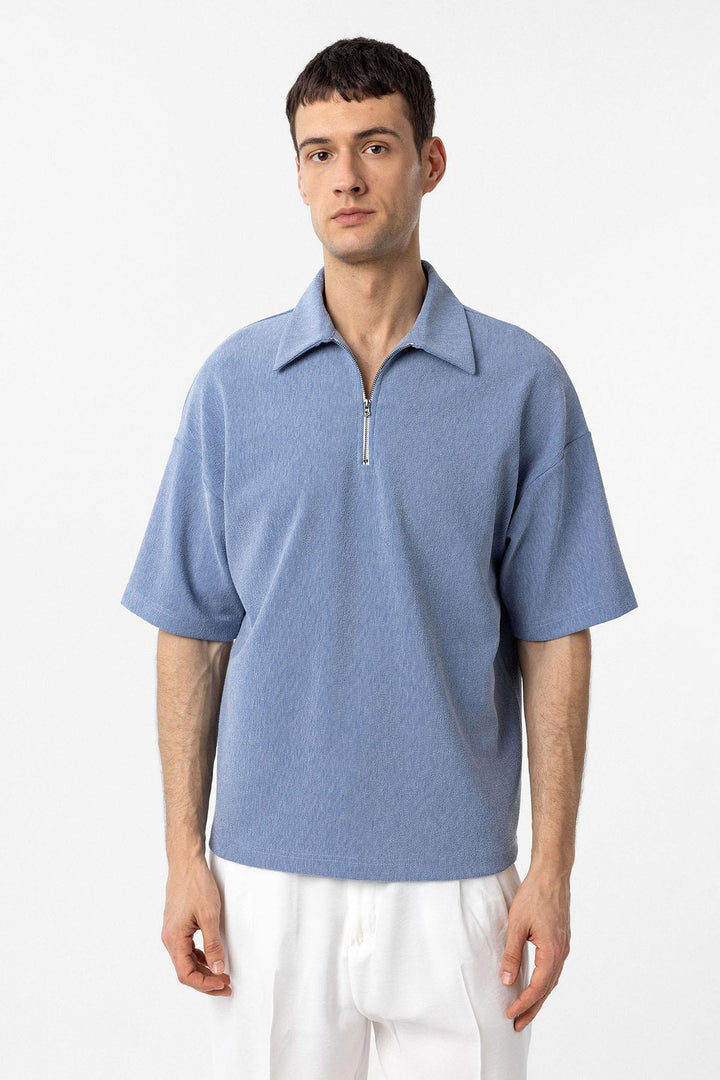 ANT Antioch Mavi Relax Fit Fermuarlı Polo Yaka Erkek T-Shirt - Murfreesboro
