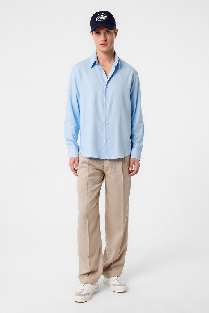 ANT Antioch Blue Relax Fit Linen Blend Men's Shirt - Fribourg