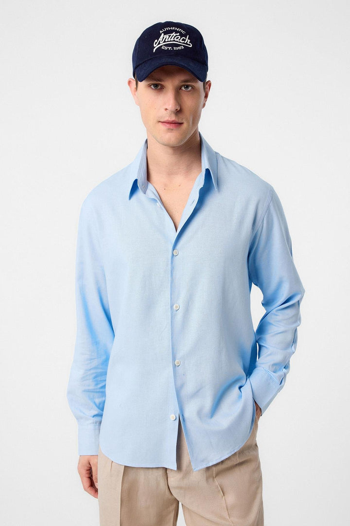ANT Antioch Blue Relax Fit Linen Blend Men's Shirt - Fribourg