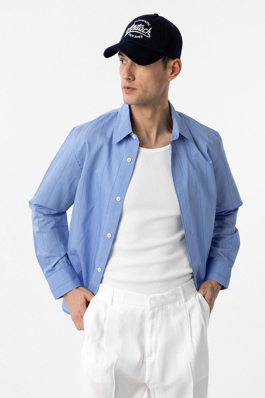ANT Antioch Blue Relaxed Striped Men's Shirt - Clermont-Ferrand