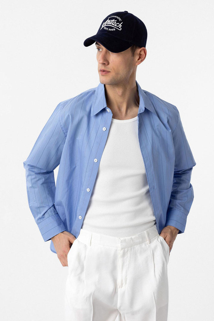 ANT Antioch Blue Relaxed Striped Men's Shirt - Clermont-Ferrand