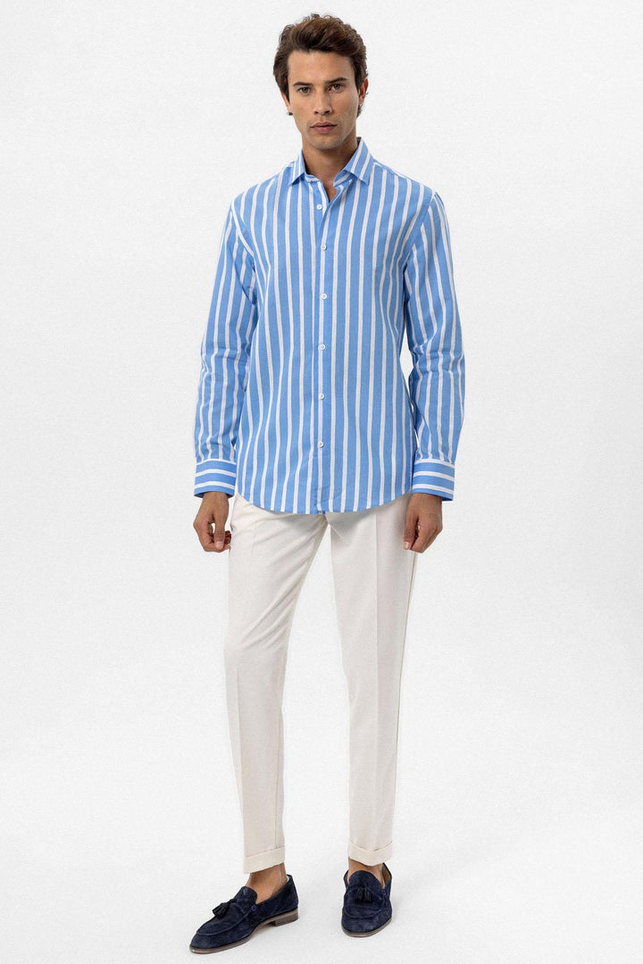 ANT Antioch Blue Slim Fit Striped Men's Shirt - Sfântu-Gheorghe