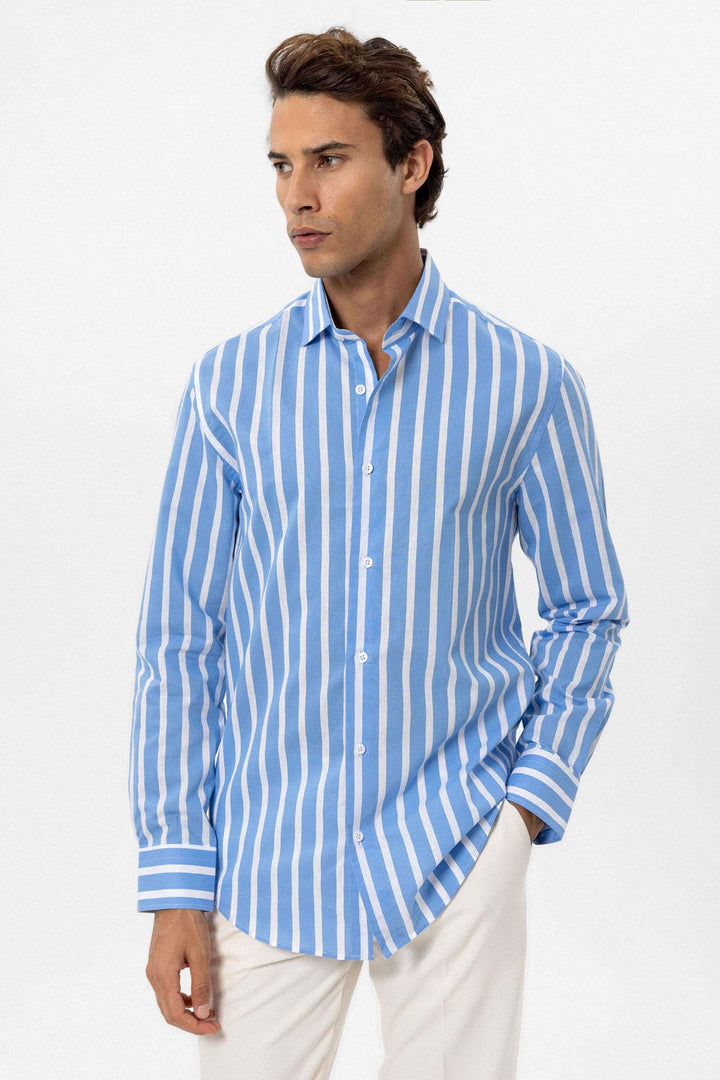 ANT Antioch Blue Slim Fit Striped Men's Shirt - St. Cloud