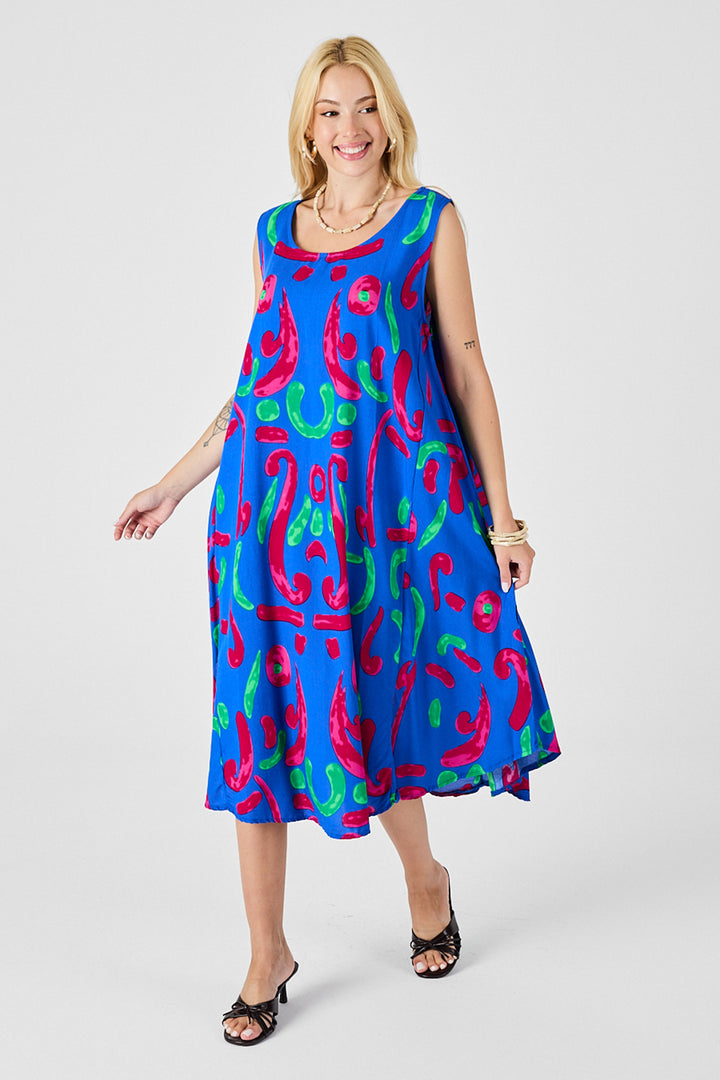 Blue U Neck Sleeveless Asymmetric Cut Midi Dress BCVL-254017 - Chattanooga