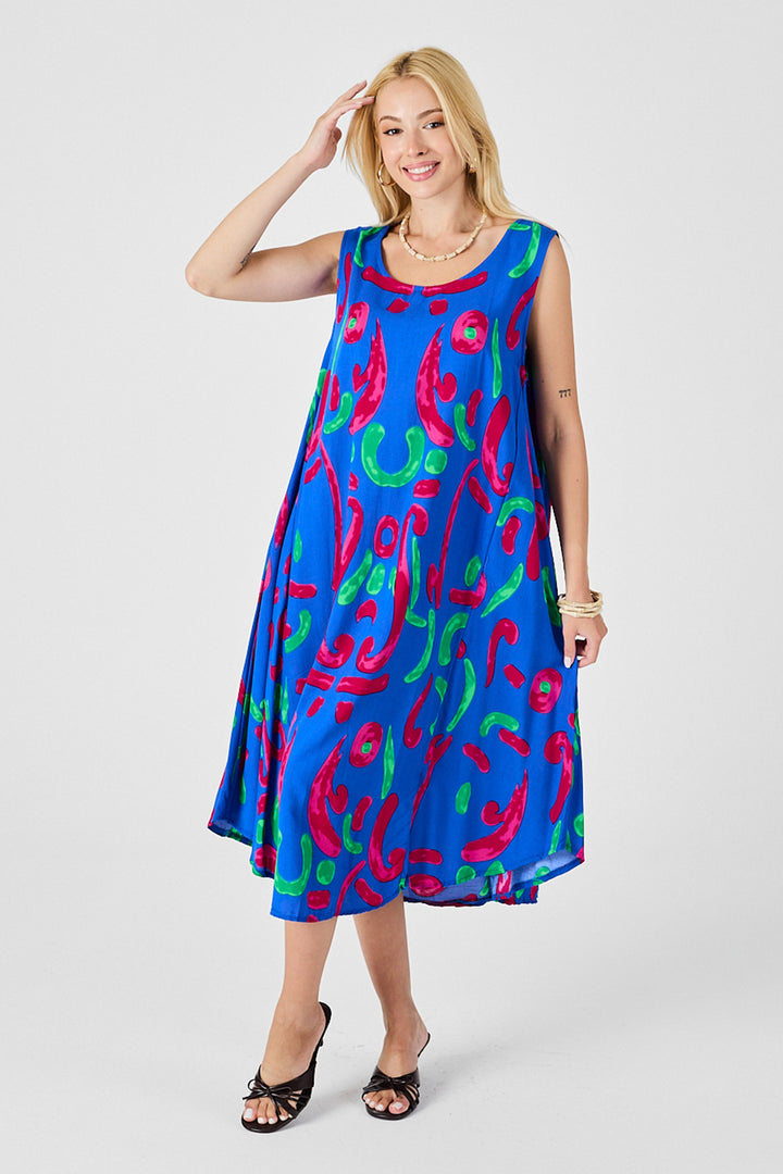 Blue U Neck Sleeveless Asymmetric Cut Midi Dress BCVL-254017 - Chattanooga