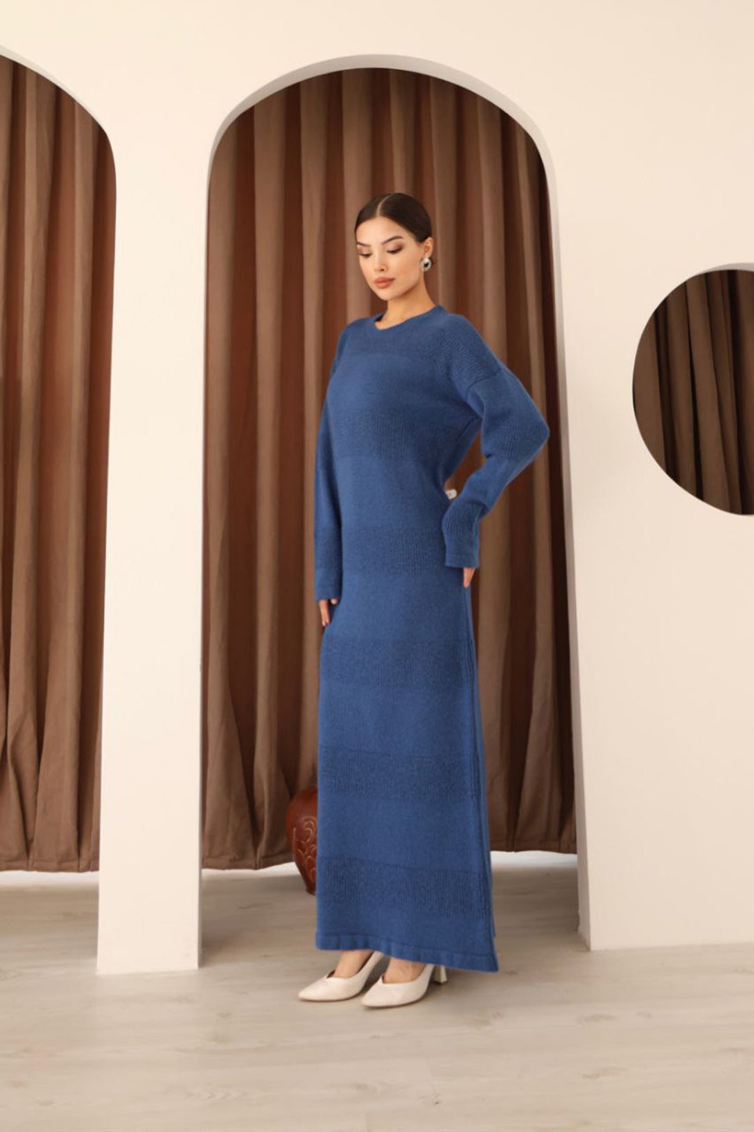 Blue Long Sleeve Maxi Knit Dress BCES-253004 - Post Falls
