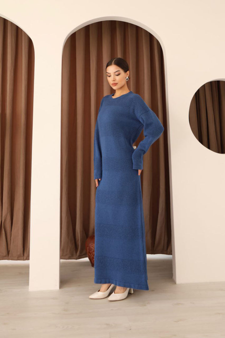 Blue Long Sleeve Maxi Knit Dress BCES-253004 - Post Falls