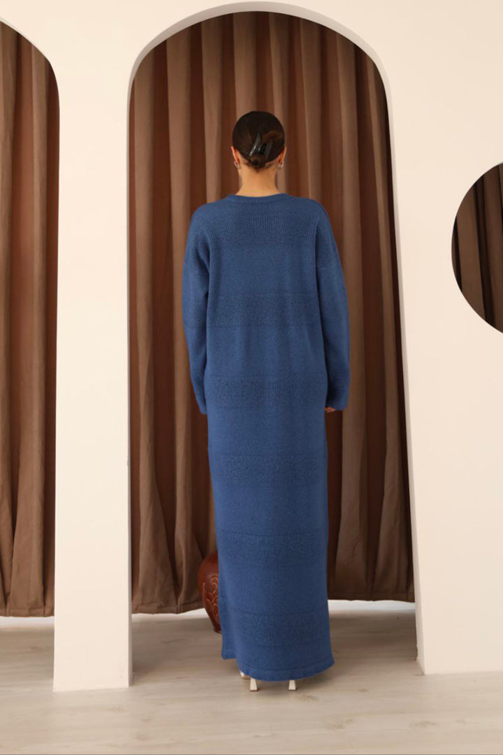 Blue Long Sleeve Maxi Knit Dress BCES-253004 - Post Falls