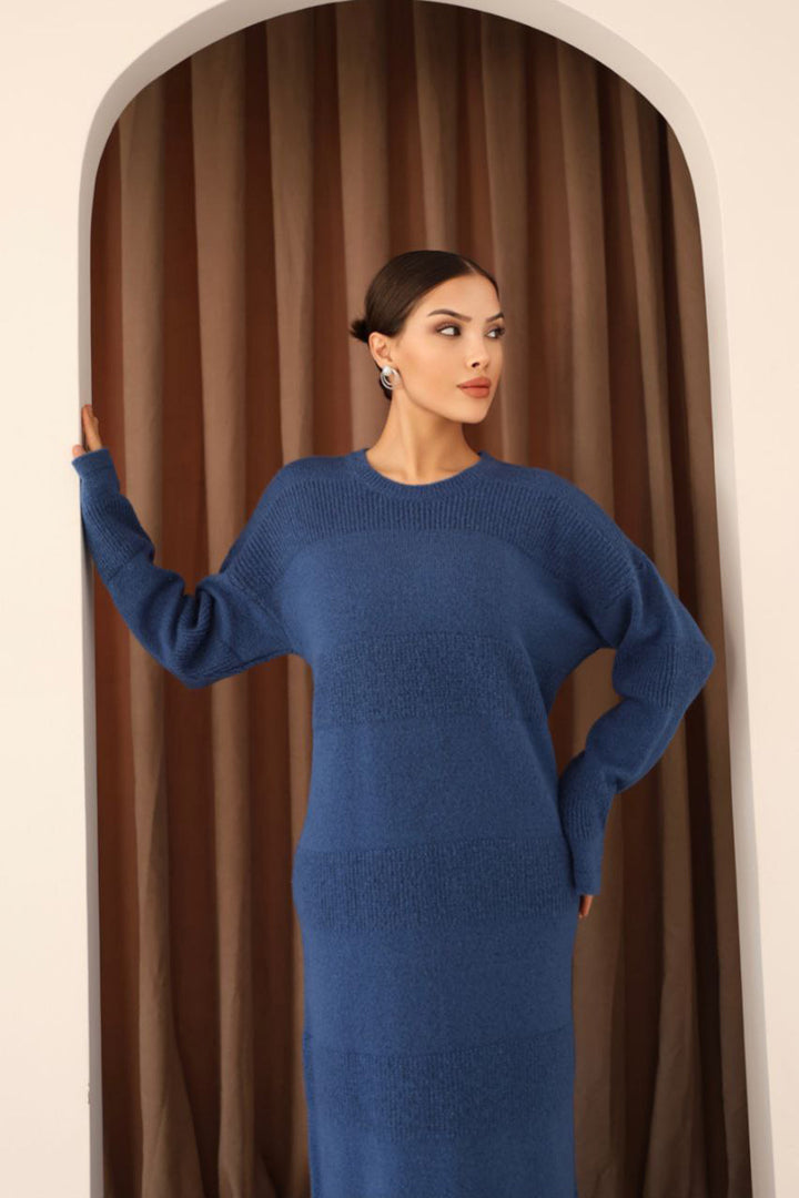Blue Long Sleeve Maxi Knit Dress BCES-253004 - Post Falls