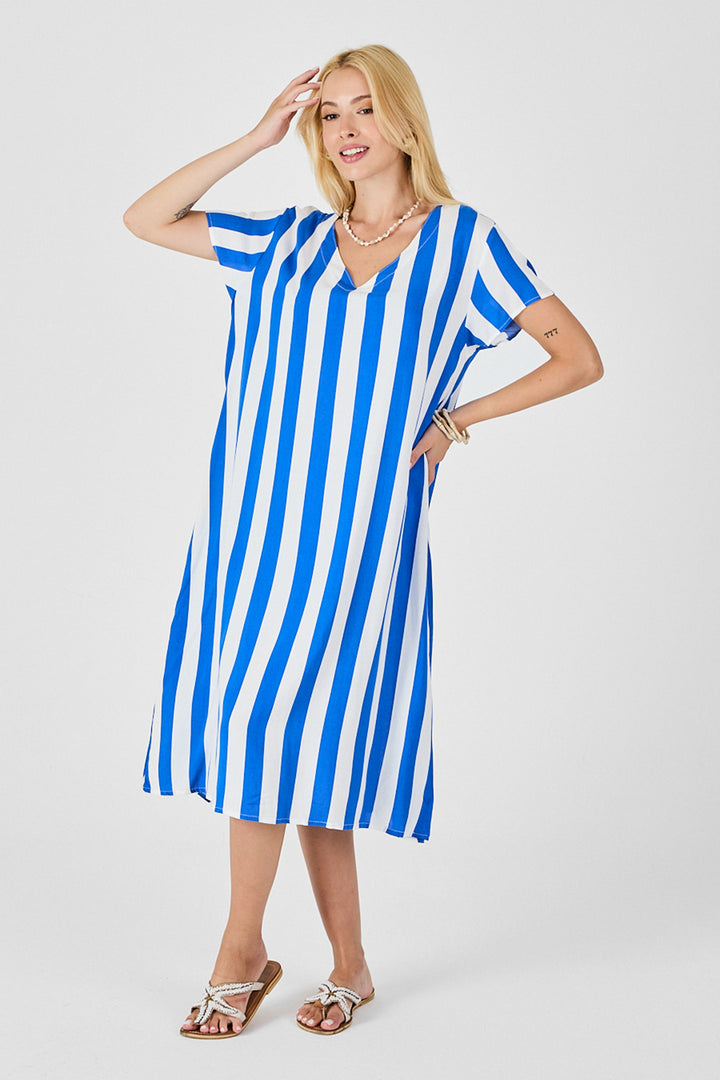 Blue V-Neck Short Sleeve Loose Fit Dress BCVL-254003 - Penticton