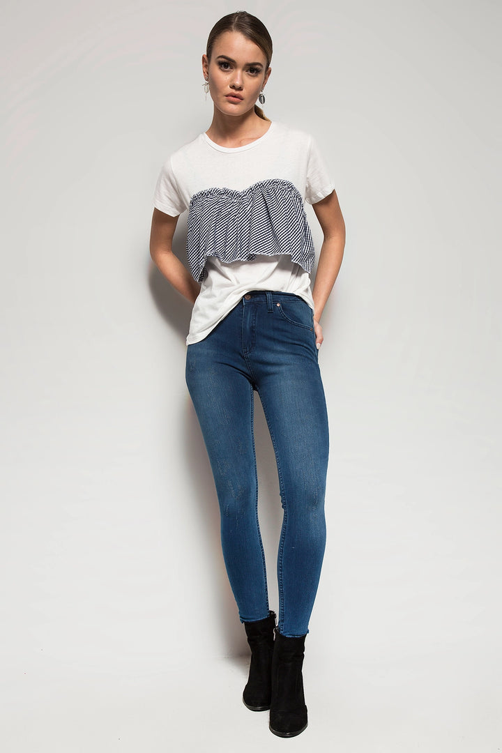 Blue Washed High Waisted Denim Pants BCBSK-25753-588-02040 - Thionville