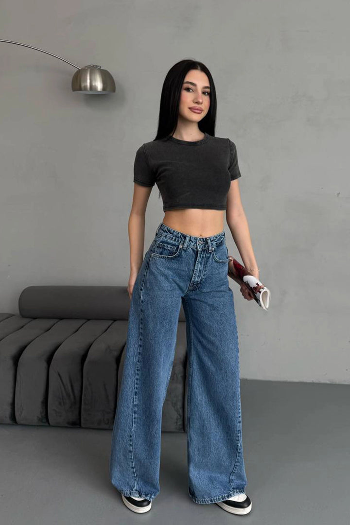 Blue High Waisted Baggy Palazzo Jeans BCNW-251417 - Lewiston