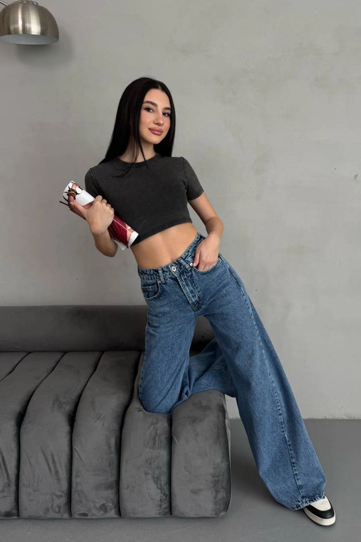 Blue High Waisted Baggy Palazzo Jeans BCNW-251417 - Lewiston