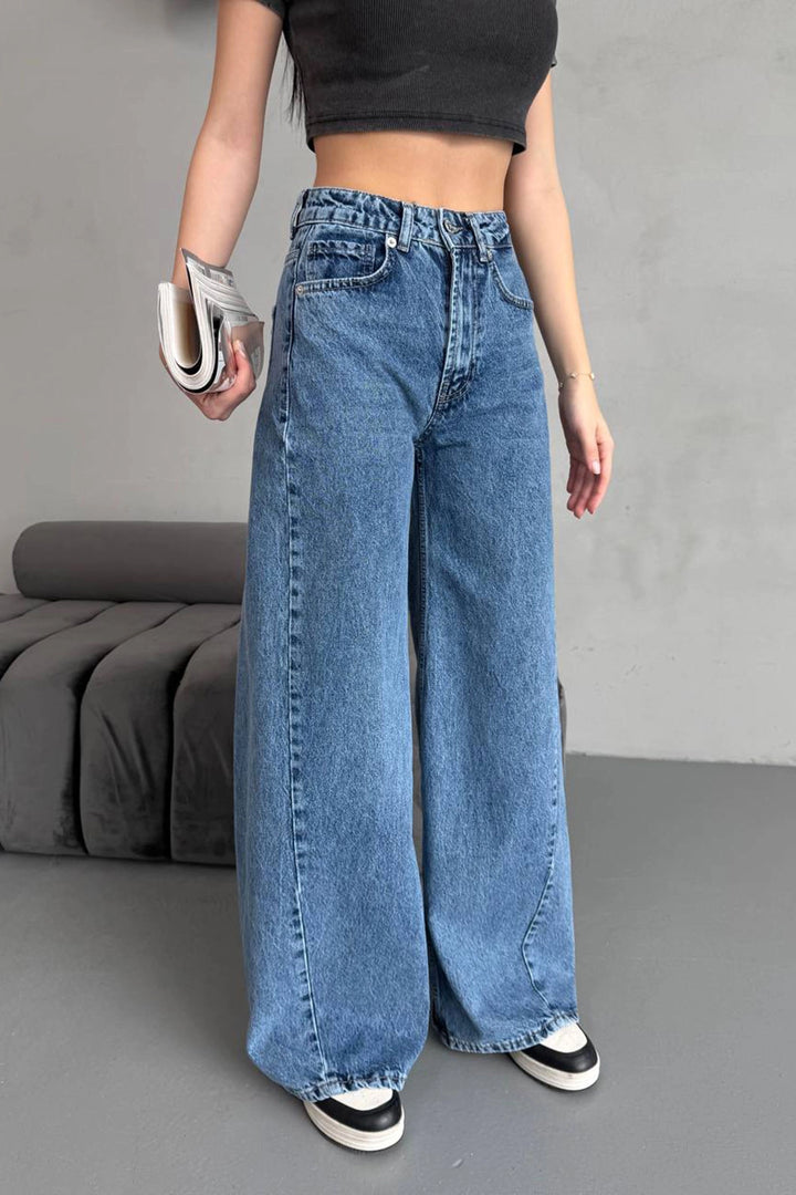 Blue High Waisted Baggy Palazzo Jeans BCNW-251417 - Lewiston
