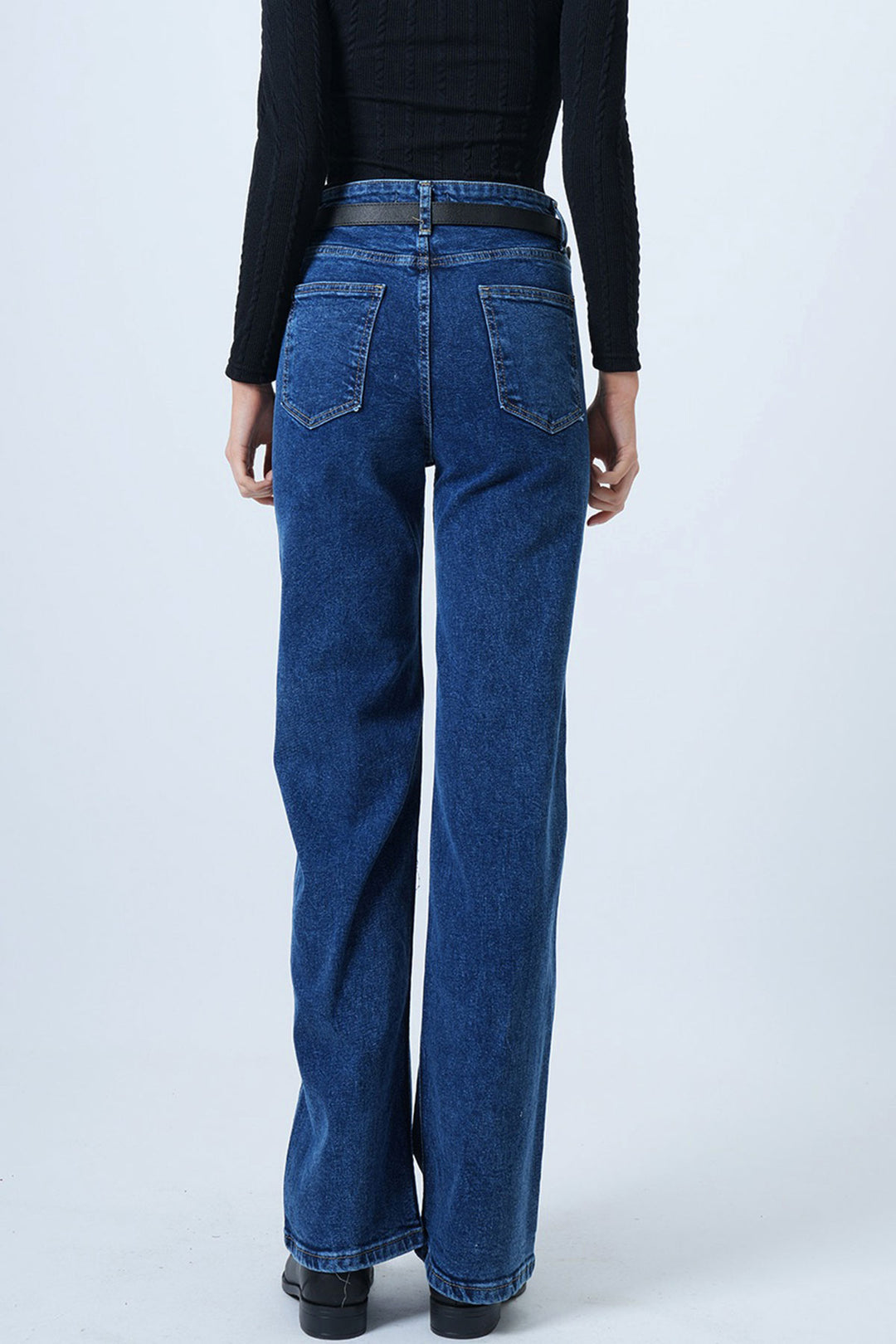 Blue High Waisted Straight Leg 5 Pocket Denim Pants BCHNW-251205 - Marhanets