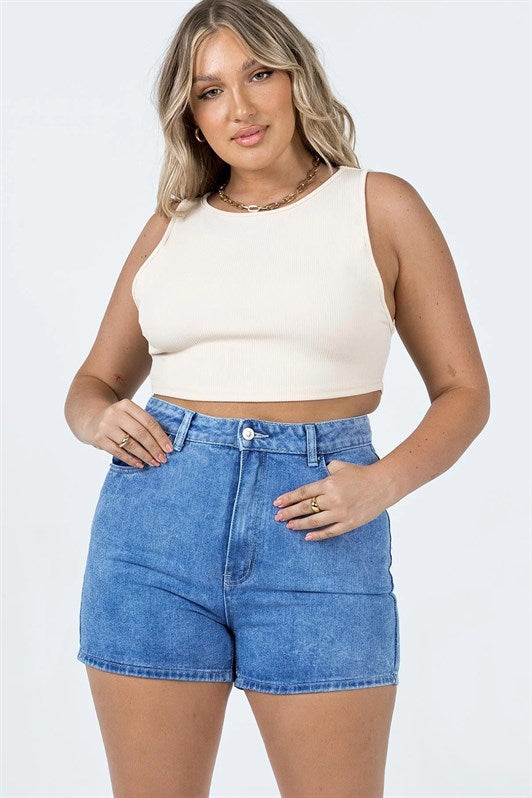 MDX Blue High Waisted Wide Leg Denim Shorts MG1748 - Komotiní