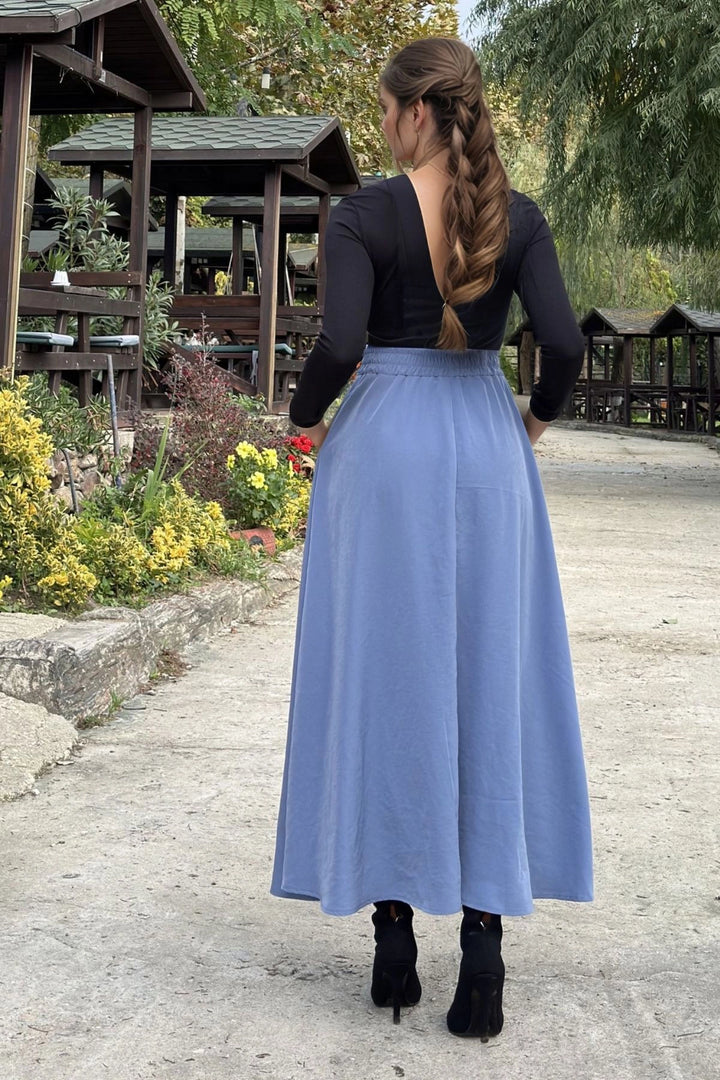 Blue High Waisted Elastic Long Skirt BCBSK-25700-3676 - Danville