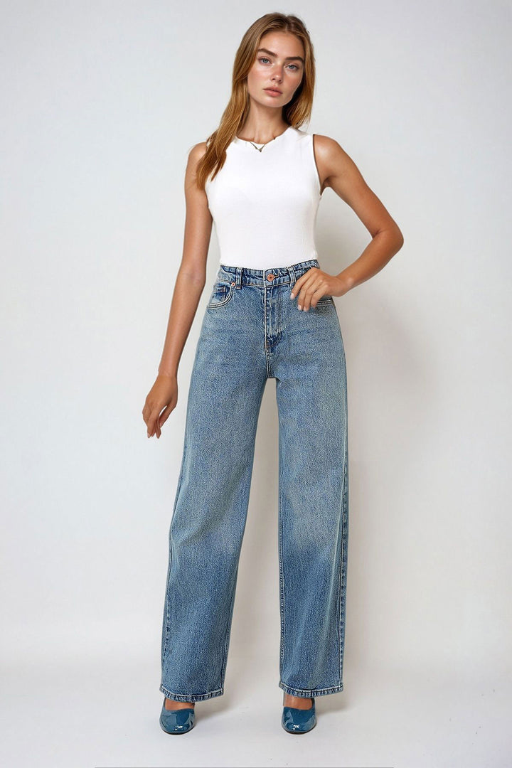Blue High Waisted Palazzo Cut Jeans BCHNW-251176 - Nezahualcóyotl