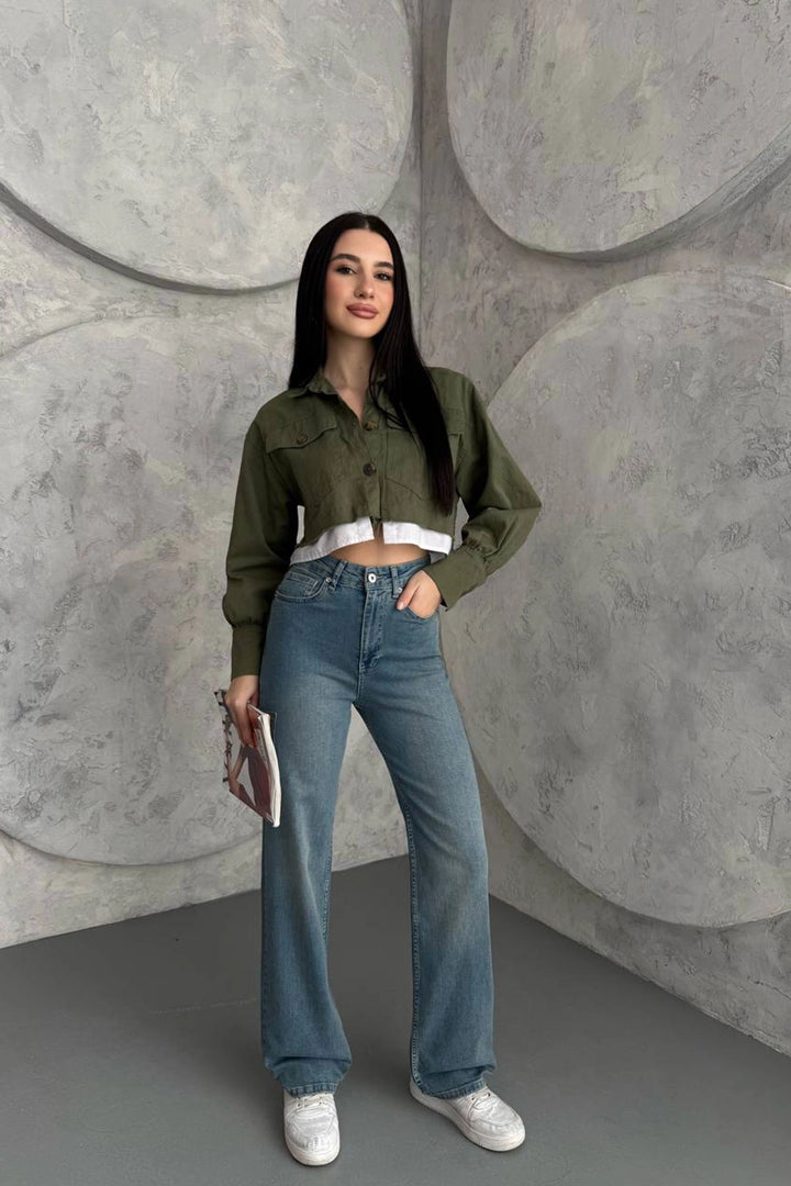 Blue High Waisted Regular Fit Jeans BCNW-251437 - Pombal