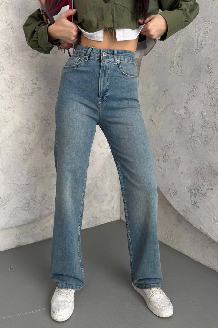 Blue High Waisted Regular Fit Jeans BCNW-251437 - Pombal