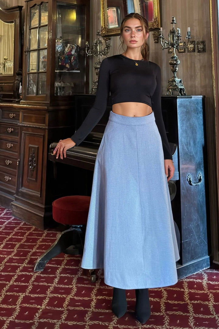 Blue Soft Textured Coat Pocket High Waist Skirt BCBSK-25700-3662 - Tlalmanalco