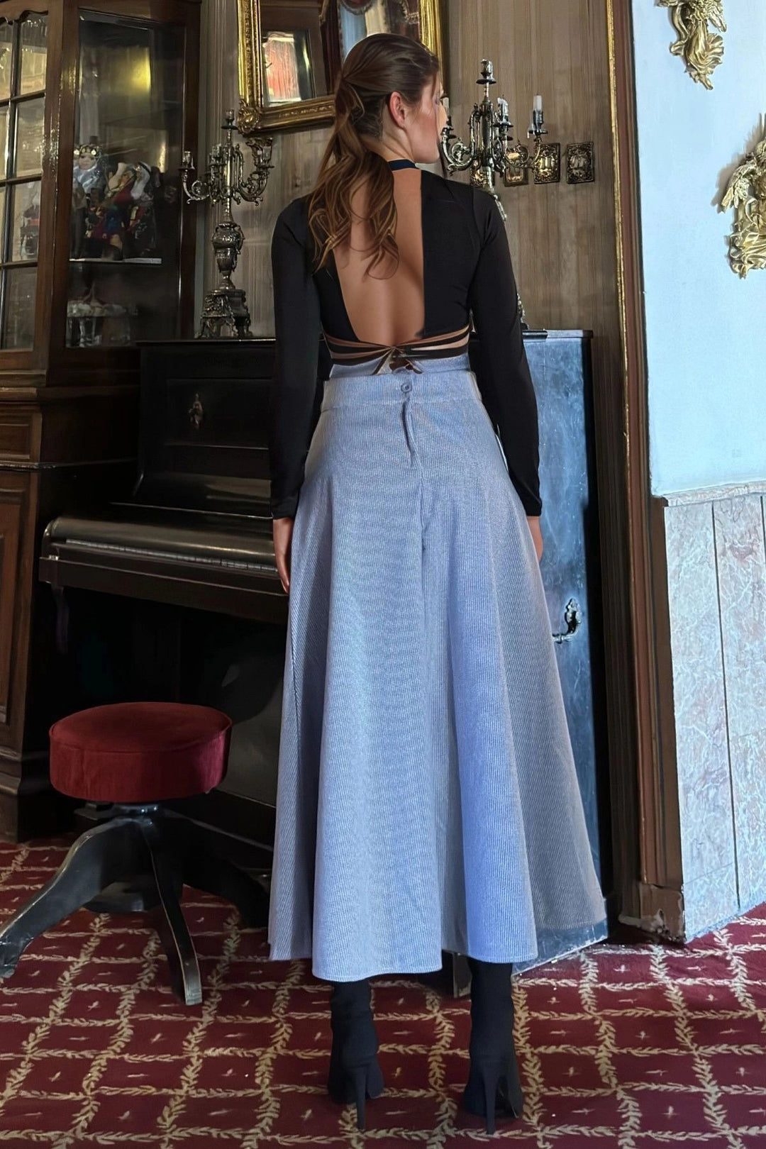 Blue Soft Textured Coat Pocket High Waist Skirt BCBSK-25700-3662 - Tlalmanalco