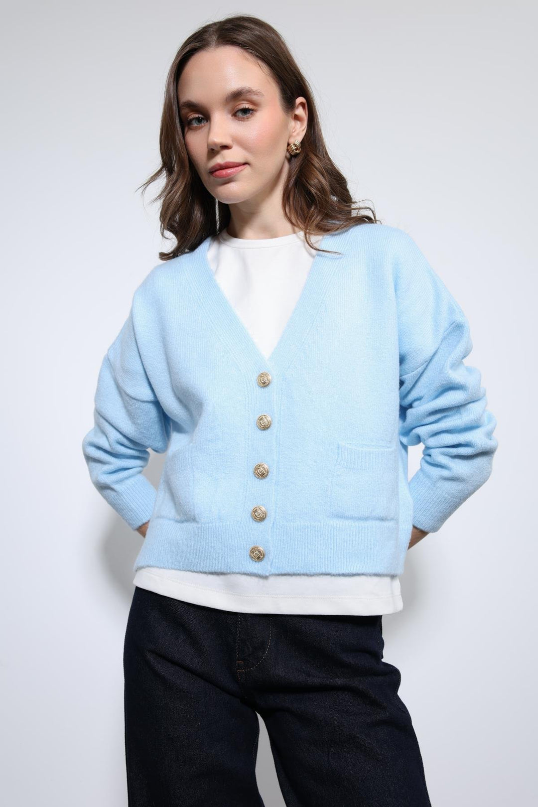 ANT Antioch Mavi Yün Karışımlı Örme Triko Hırka - Campobasso