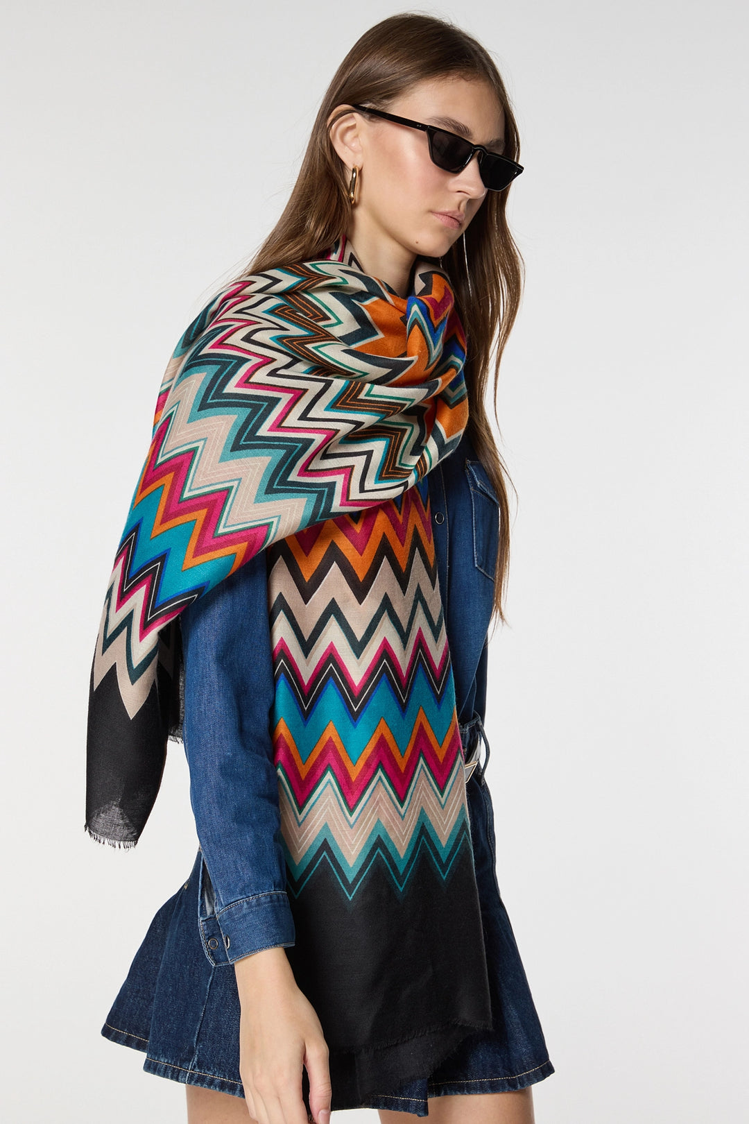 Blue Zigzag Patterned Shawl BCNSV-2515080 - Fort Lee