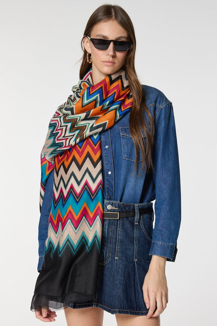 Blue Zigzag Patterned Shawl BCNSV-2515080 - Fort Lee