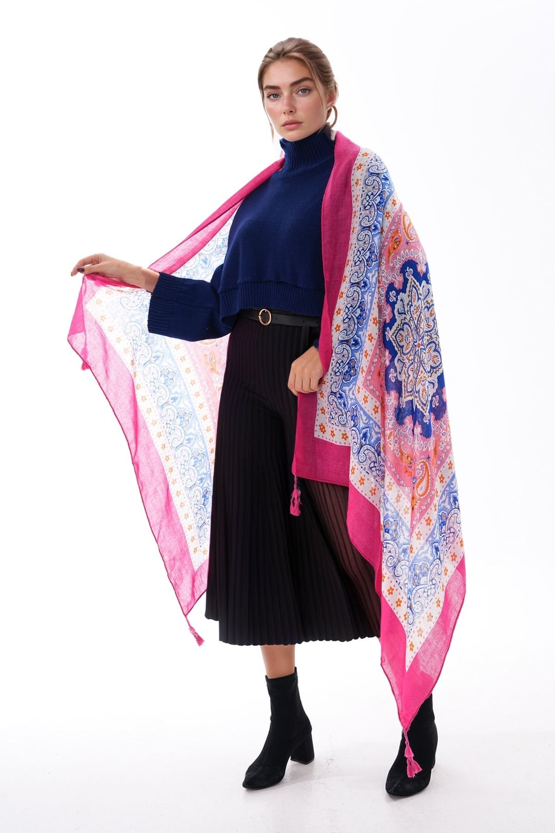 Blue Patterned Colorful Scarf BCNSV-25WT1022 - Cleethorpes