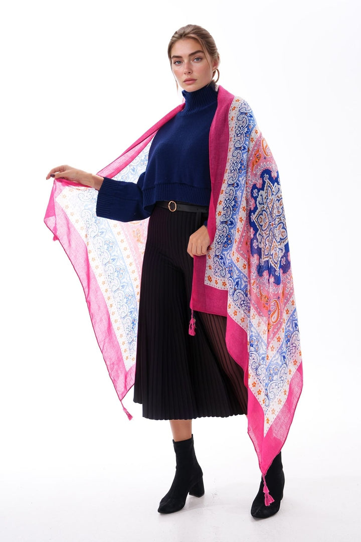 Blue Patterned Colorful Scarf BCNSV-25WT1022 - Cleethorpes