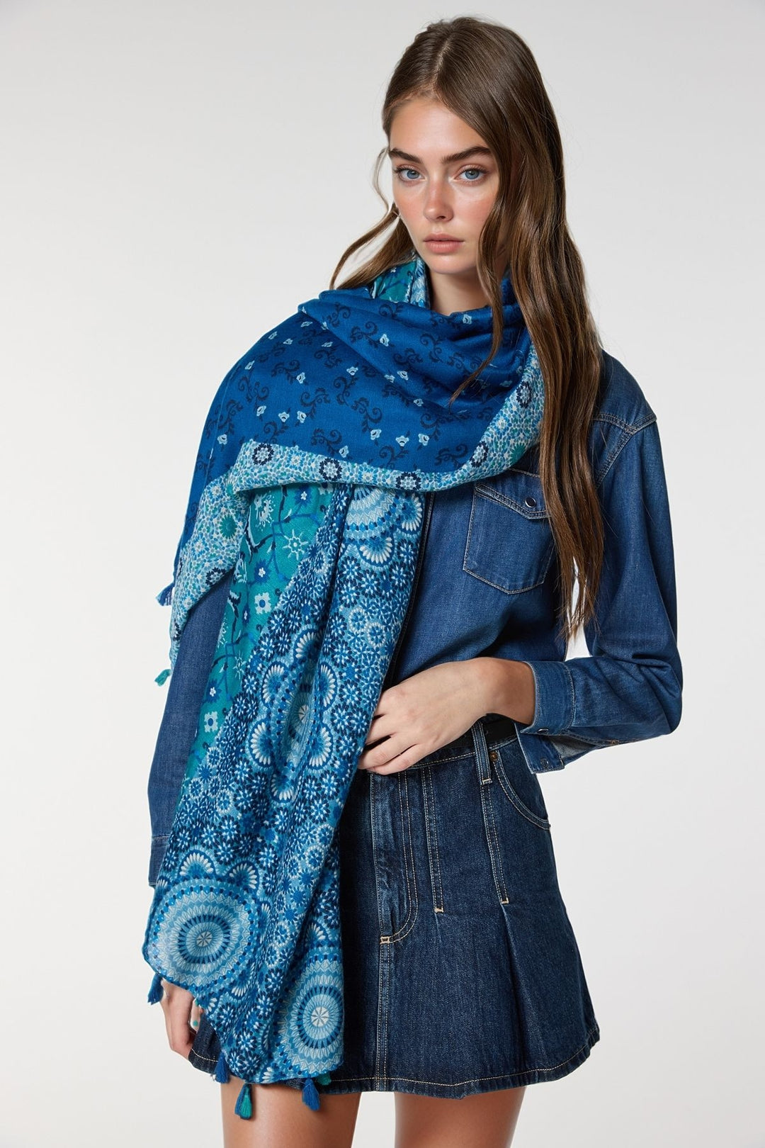 Blue3 Patterned Colorful Scarf BCNSV-25WT1022 - Kerpen