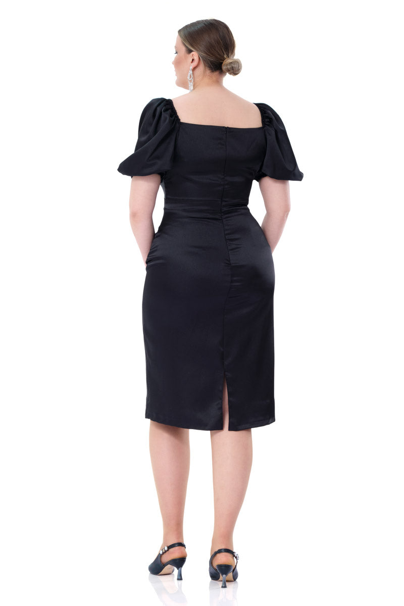 FRV Black plus size satin short sleeve midi dress - Bootle