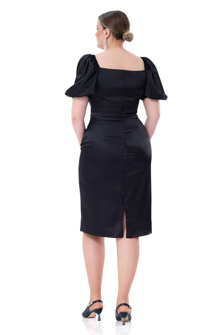 FRV Black plus size satin short sleeve midi dress - Bootle