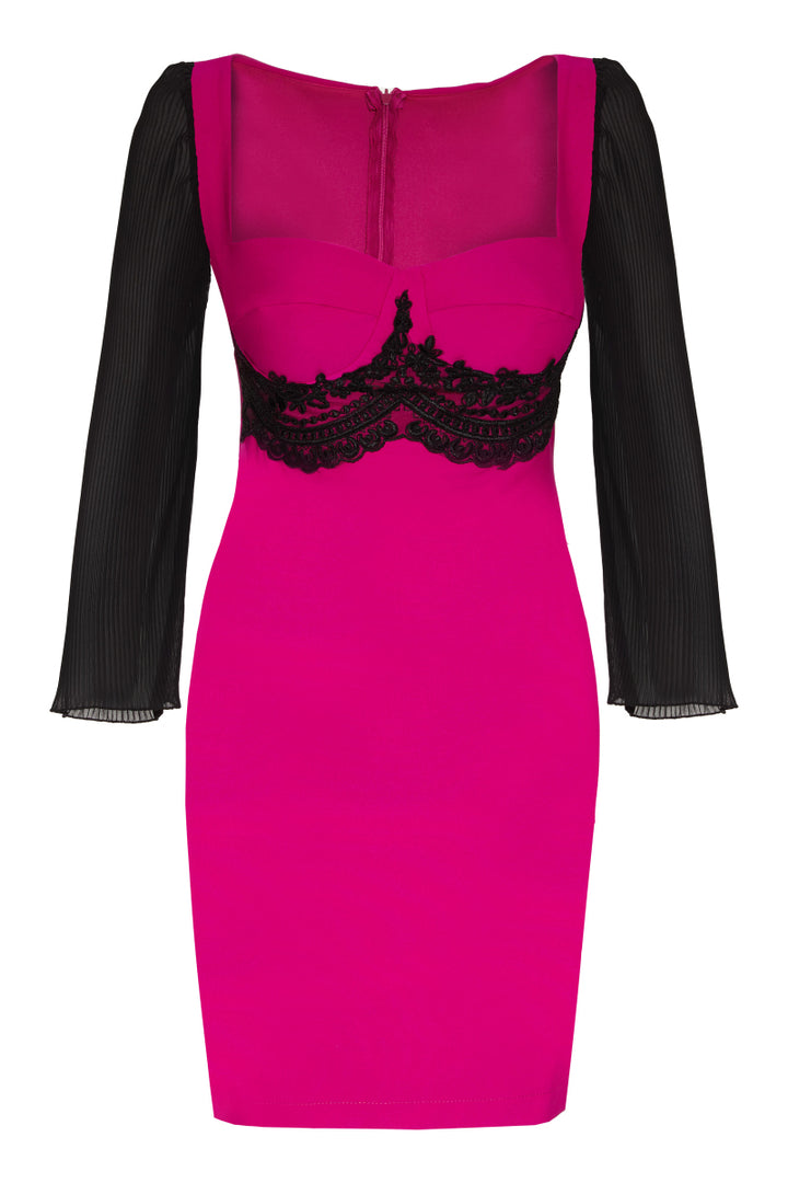 FRV Fuchsia crepe long sleeve mini dress - Bistriţa