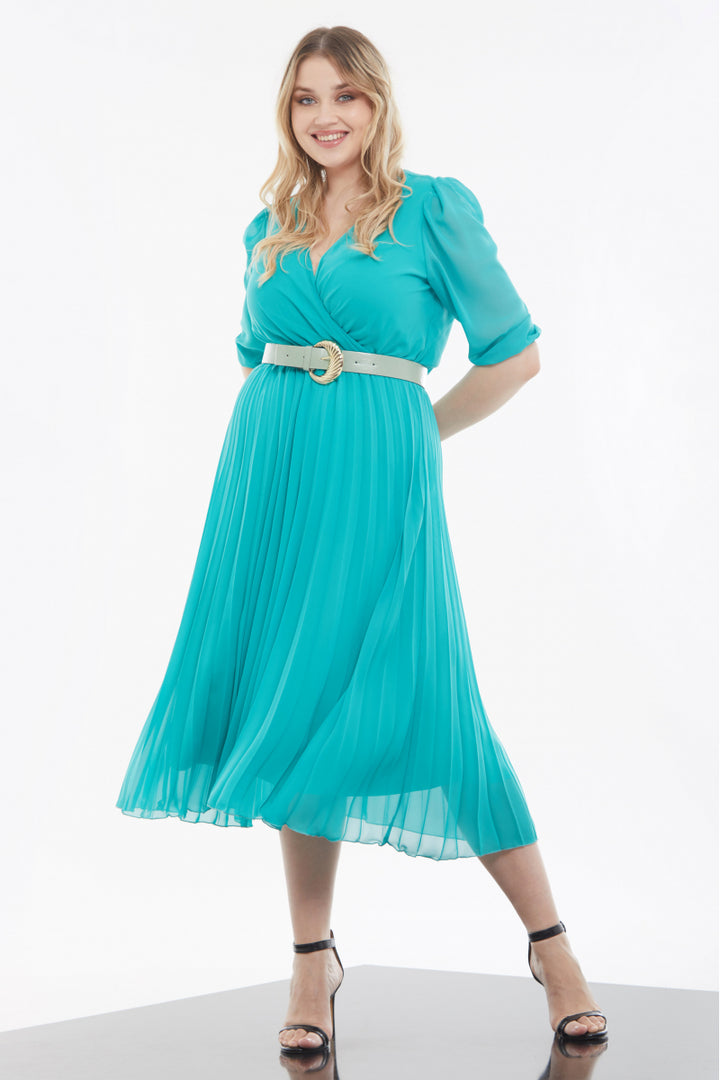 FRV Blue plus size chiffon 3/4 sleeve midi dress - Pickering