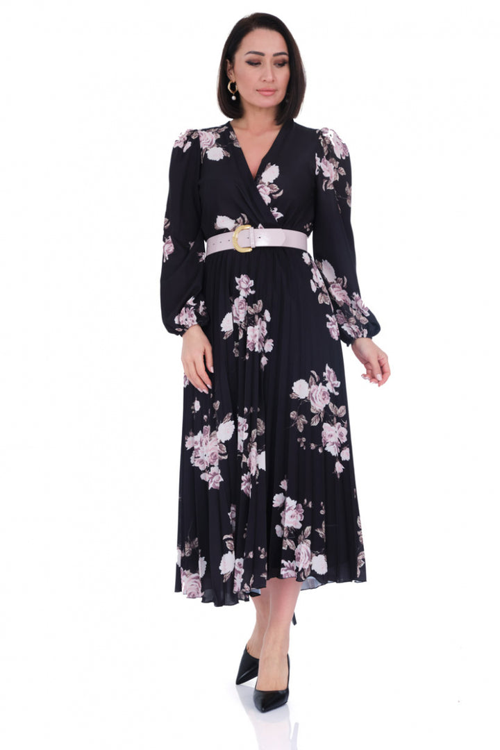 FRV Printed crepe long sleeve midi dress - Hereford