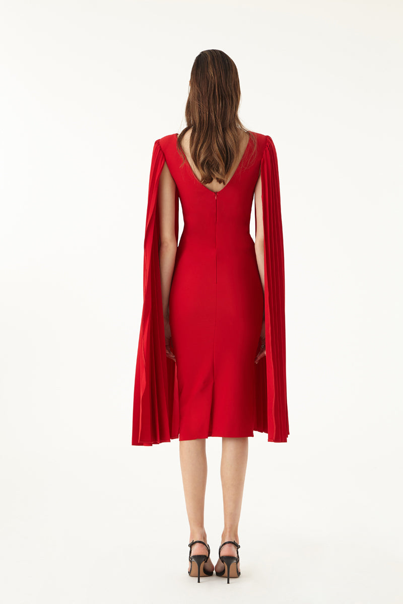 FRV Red crepe long sleeve midi dress - Salzburg