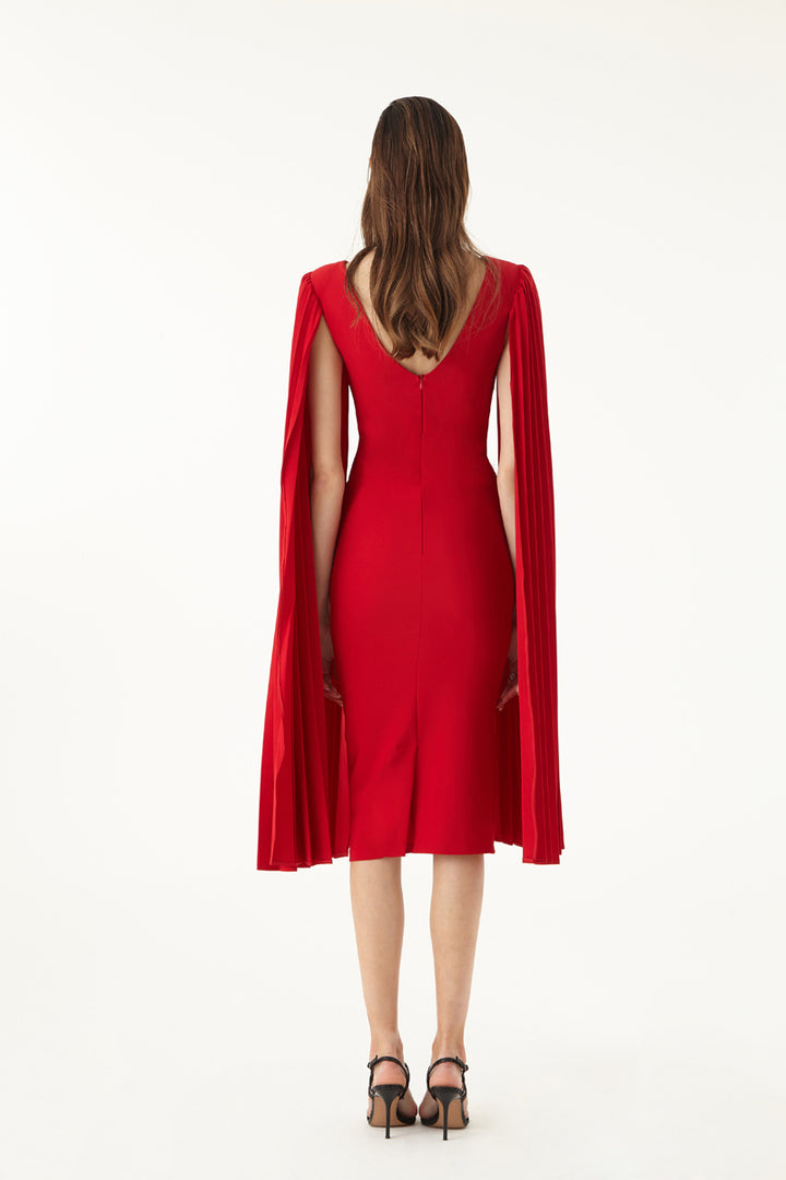 FRV Red crepe long sleeve midi dress - Salzburg