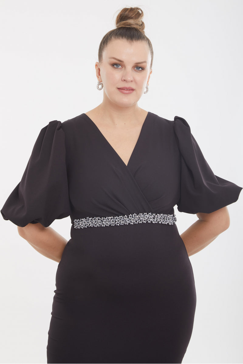 FRV Black plus size crepe short sleeve mini dress - Coconut Creek
