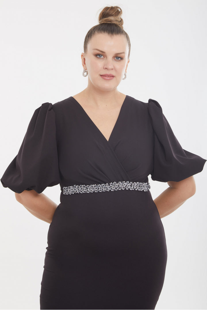 FRV Black plus size crepe short sleeve mini dress - Coconut Creek